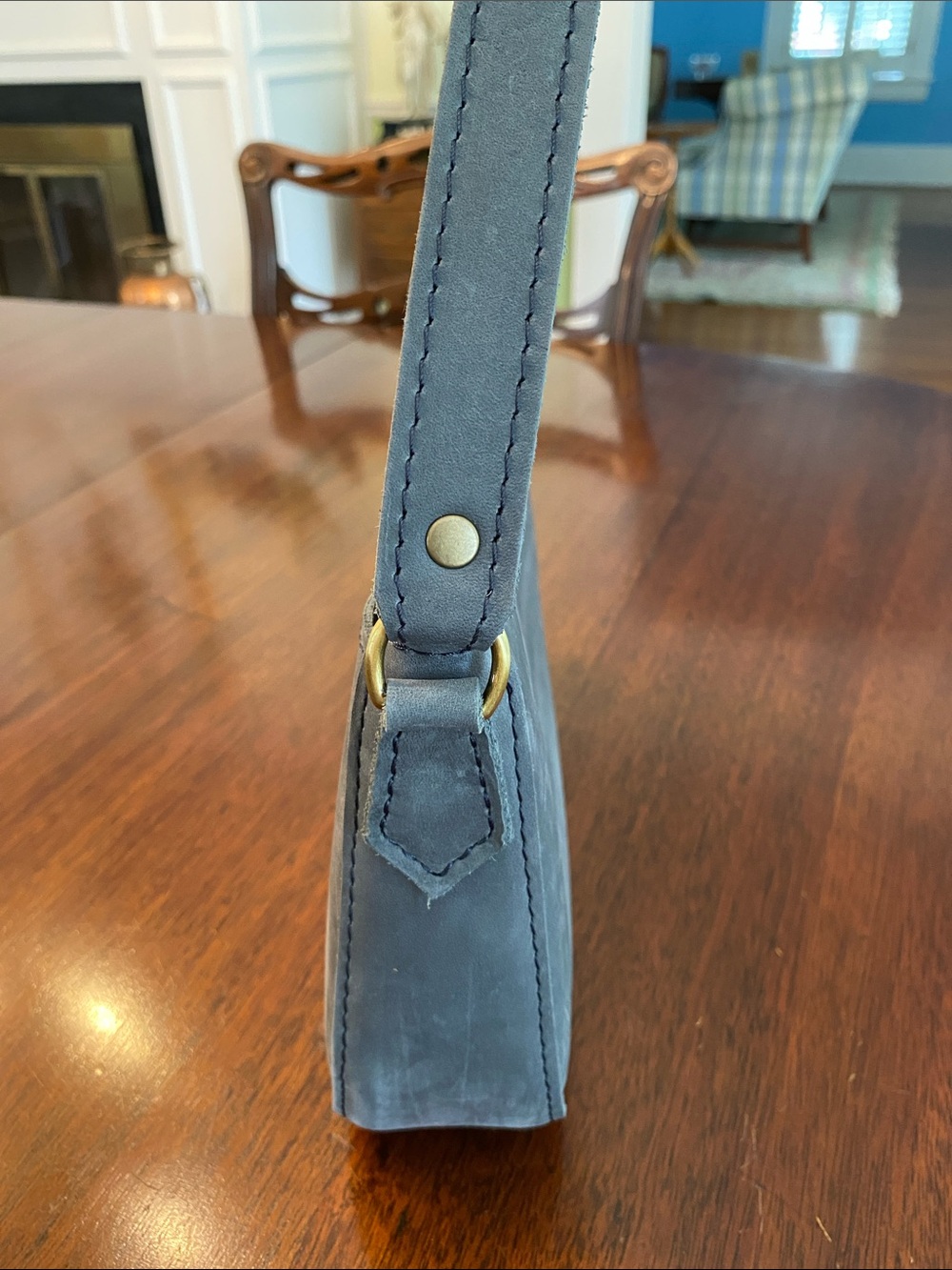 Portland Leather Goods Discontinued Blue Gray Storm Suede Shoulder Bag Purse - Picture 9 of 14